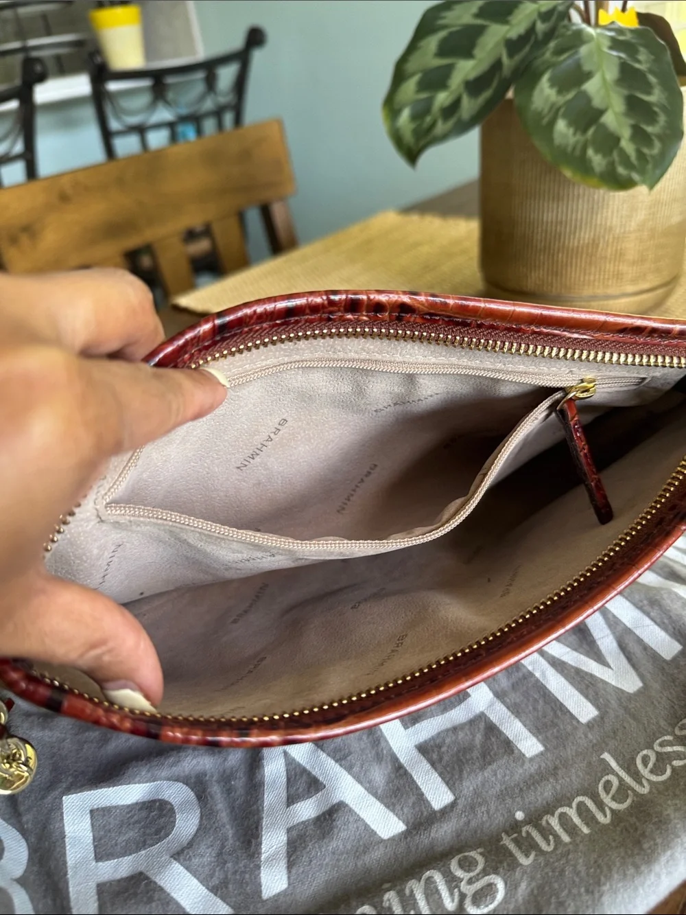 Brahmin Deep brown Croc-Embossed Leather Wristlet/ clutch bag